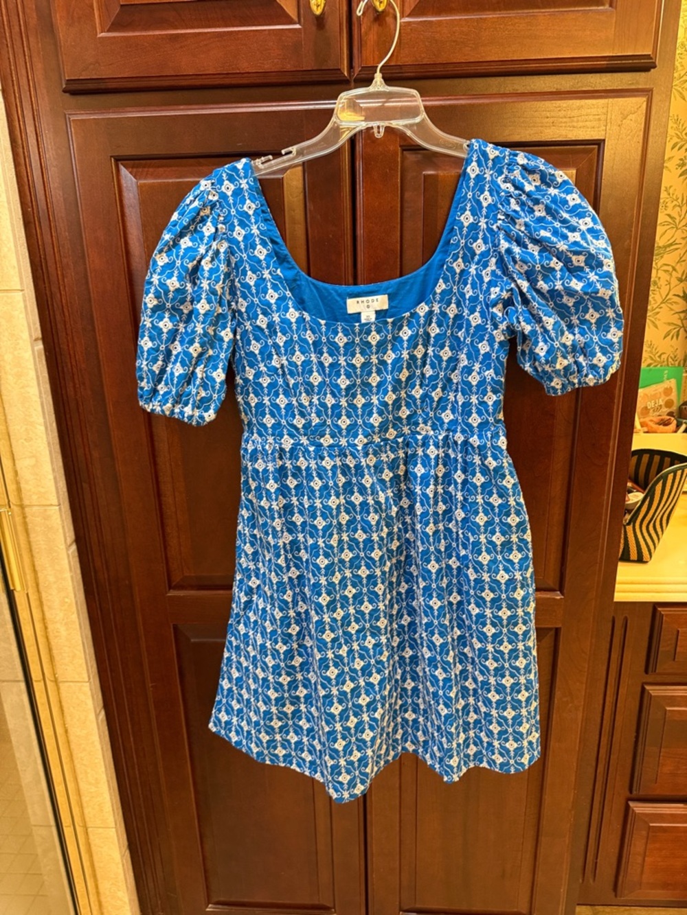 RHODE Bright Blue Dress with Cream Floral Embroidery